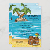 Boys Pirate Treasure Hunt Birthday Party Invite Kaart (Voorkant / Achterkant)