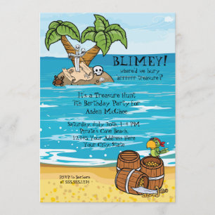 Boys Pirate Treasure Hunt Birthday Party Invite Kaart