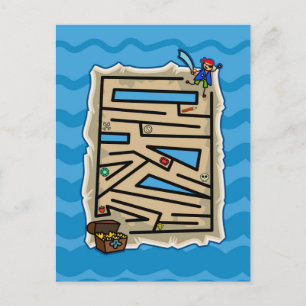 Boys Pirate Treasure Hunt Puzzle Game Briefkaart