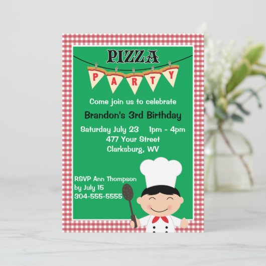 Boy's Pizza Party Kaart (Staand voorkant)