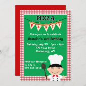 Boy's Pizza Party Kaart (Voorkant / Achterkant)