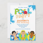 Boys Pool Party 10th Birthday Invitation Kaart (Voorkant)