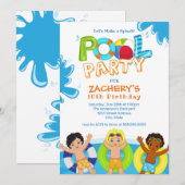 Boys Pool Party 10th Birthday Invitation Kaart (Voorkant / Achterkant)