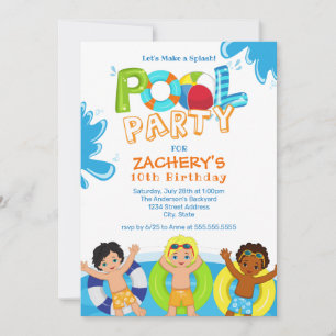 Boys Pool Party 10th Birthday Invitation Kaart