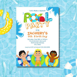 Boys Pool Party 9th Birthday Uitnodiging