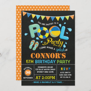 Boys Pool Party Birthday Chalkboard Uitnodiging
