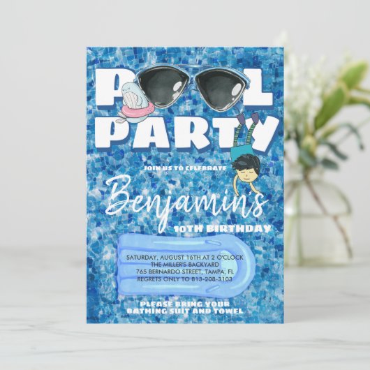 Boys Pool Party Invitation Kaart (Staand voorkant)