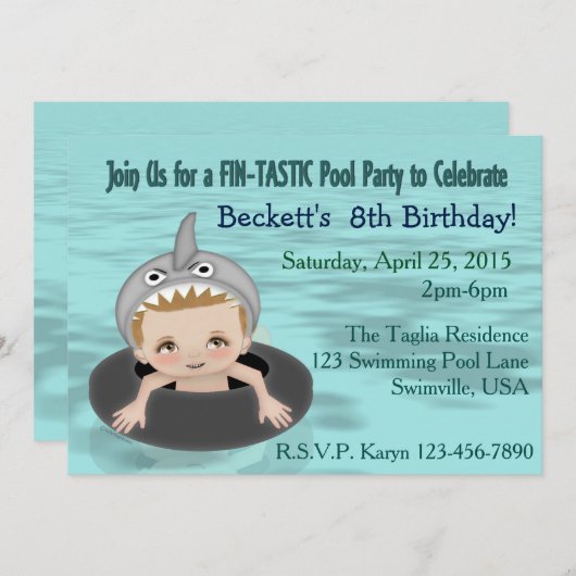 Boy's Pool Party Kaart (Voorkant / Achterkant)