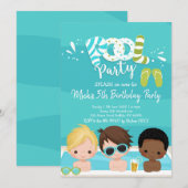 Boys Pool Party Kind Birthday Uitnodiging (Voorkant / Achterkant)