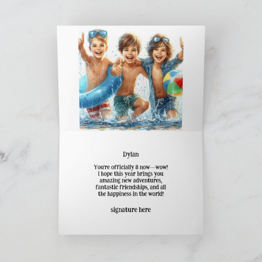 Boy's Pool Party Verjaardag Gevouwen Wenskaart Kaart (Binnen)