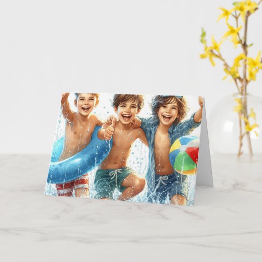 Boy's Pool Party Verjaardag Gevouwen Wenskaart Kaart (Gele Bloem)