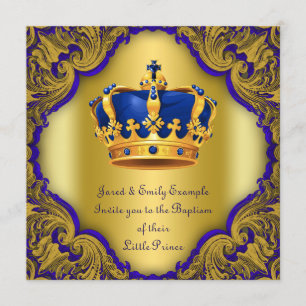 Boys Prince Baptism Royal Blue en Gold Crown Kaart