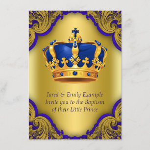 Boys Prince Baptism Royal Blue en Gold Crown Kaart