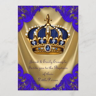 Boys Prince Baptism Royal Blue en Gold Satin Kaart