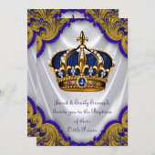 Boys Prince Baptism Royal Blue Gold Swirl Satin Kaart (Voorkant / Achterkant)