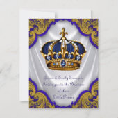 Boys Prince Baptism Royal Blue Gold Swirl Satin Kaart (Voorkant)