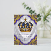 Boys Prince Baptism Royal Blue Gold Swirl Satin Kaart (Staand voorkant)