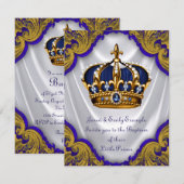 Boys Prince Baptism Royal Blue Gold Swirl Satin Kaart (Voorkant / Achterkant)