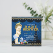Boys Prince Paris Tea Party Baby shower Royal Blue Kaart (Staand voorkant)