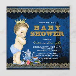 Boys Prince Paris Tea Party Baby shower Royal Blue Kaart