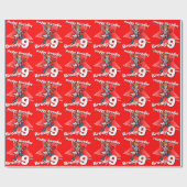 Boys red add jouw naam 9e verjaardag rockstar wrap cadeaupapier (Vlak)