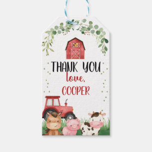 Boys Red Barn Tractor Boerderij Birthday Favor Tag Cadeaulabel