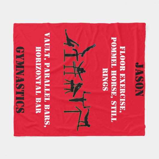 Boys Red Gymnastics Personalized Fleece Blanket (Voorkant (Horizontaal))