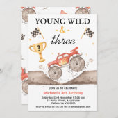 Boys Red Monster Truck Young Wild Three Birthday Kaart (Voorkant / Achterkant)