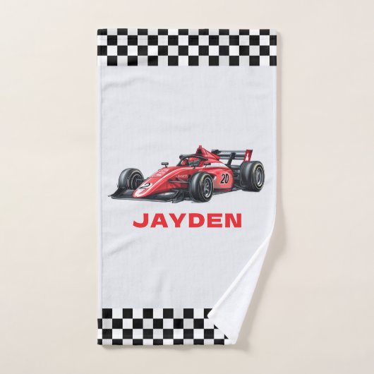 Boys Red Racing Car Pattern Personalised Bad Handdoek (Handdoek)