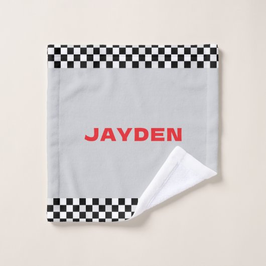Boys Red Racing Car Pattern Personalised Bad Handdoek (Wasdoekje)