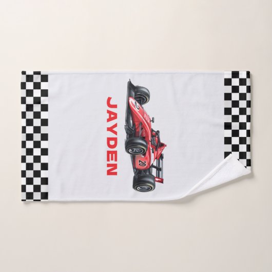 Boys Red Racing Car Pattern Personalised Bad Handdoek (Handdoek)