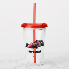 Boys Red Racing Car Personalised Acryl Drinkbeker