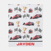 Boys Red Racing Car Personalised Blanket Fleece Deken (Voorkant)