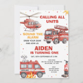 Boys Red Rescue Calling All Units Birthday Kaart (Voorkant)