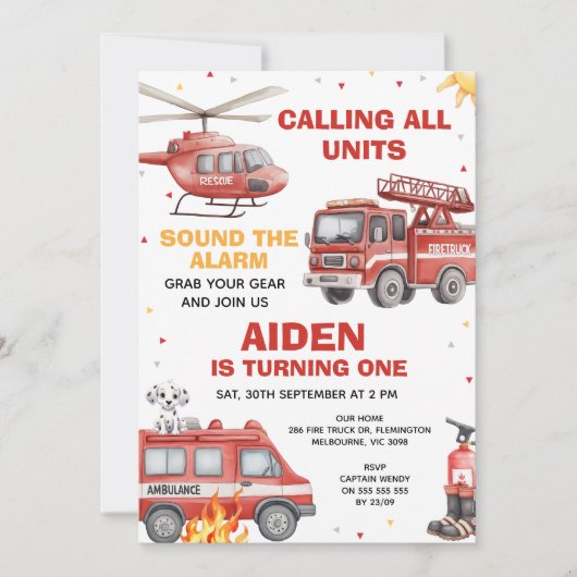 Boys Red Rescue Calling All Units Birthday Kaart (Voorkant)