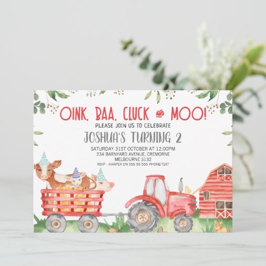 Boys Red Tractor Farm Animals Kaart (Staand voorkant)