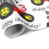 Boy's Red Tractor Naam en leeftijd Verjaardagscade Cadeaupapier (Rol Hoek)