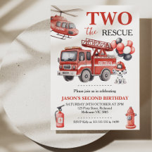 Boys Red Two The Rescue Fire Truck Birthday 