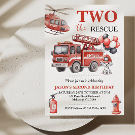 Boys Red Two The Rescue Fire Truck Birthday Kaart