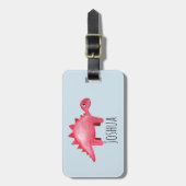 Boys Red Waterverf Dinosaur en naam Kinderen Bagagelabel (Voorkant verticaal)