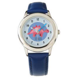 Boys Red Waterverf Dinosaur en naam Kinderen Horloge