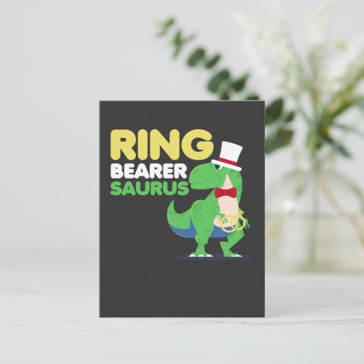 Boys Ring Bearer Dinosaur Rex Weddenschap Briefkaart (Staand voorkant)