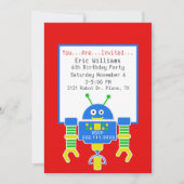 Boys Robot Birthday Party Invitation Kaart (Voorkant)