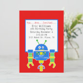 Boys Robot Birthday Party Invitation Kaart (Staand voorkant)