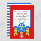 Boys Robot Birthday Party Invitation Kaart (Voorkant / Achterkant)