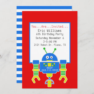 Boys Robot Birthday Party Invitation Kaart