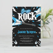 Boys ROCK Baby shower Invitation, gitaaruitnodigin Kaart (Staand voorkant)
