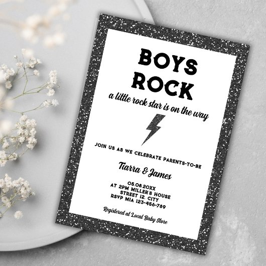 Boys Rock Black Rock en Roll Boy Baby shower Kaart
