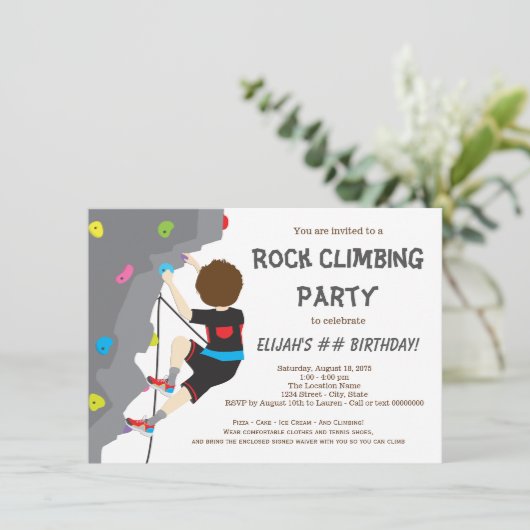 Boys Rock Climbing Verjaardagsfeestje Kaart (Staand voorkant)