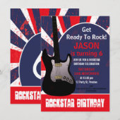 Boys Rock Star Guitar Birthday Invitation Kaart (Voorkant / Achterkant)